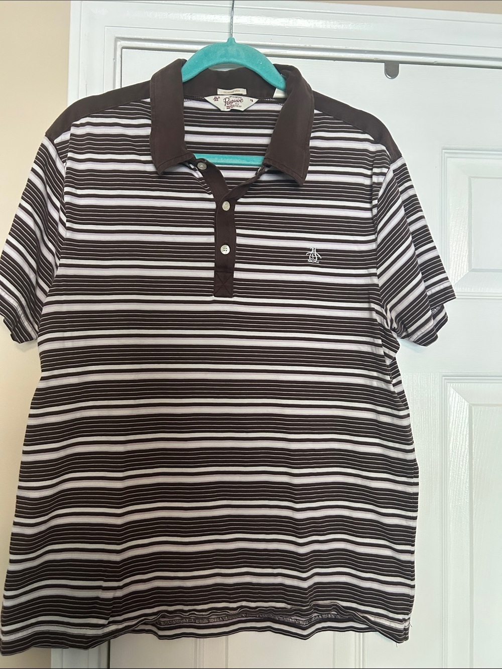 Original Penguin Brown & White Striped Polo